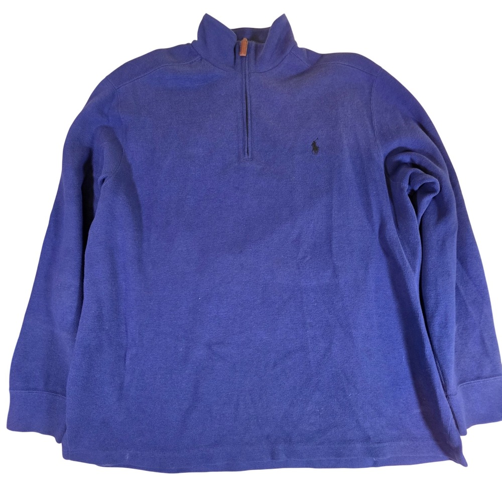 Vintage POLO Ralph Lauren‎ Men's XL Blue Cotton Quarter Zip Pullover Timeless